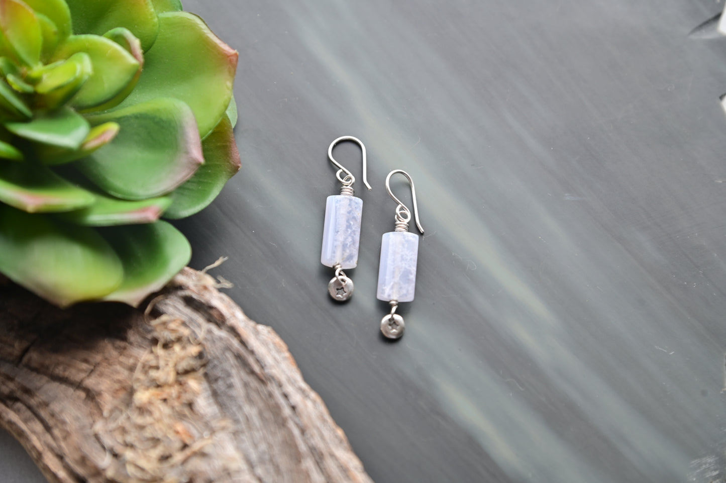 Silver Elements: Blue Lace Agate Earrings