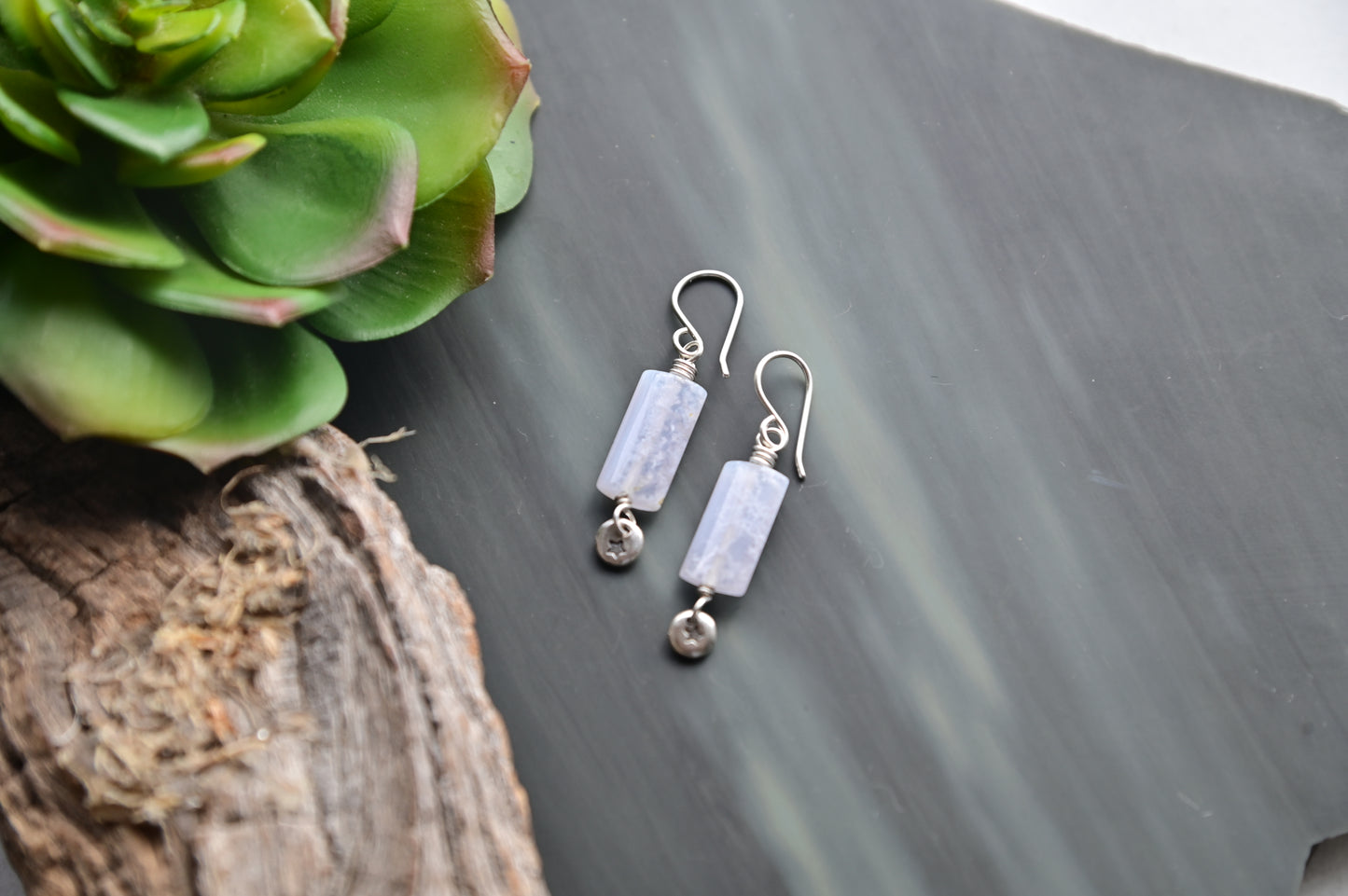 Silver Elements: Blue Lace Agate Earrings