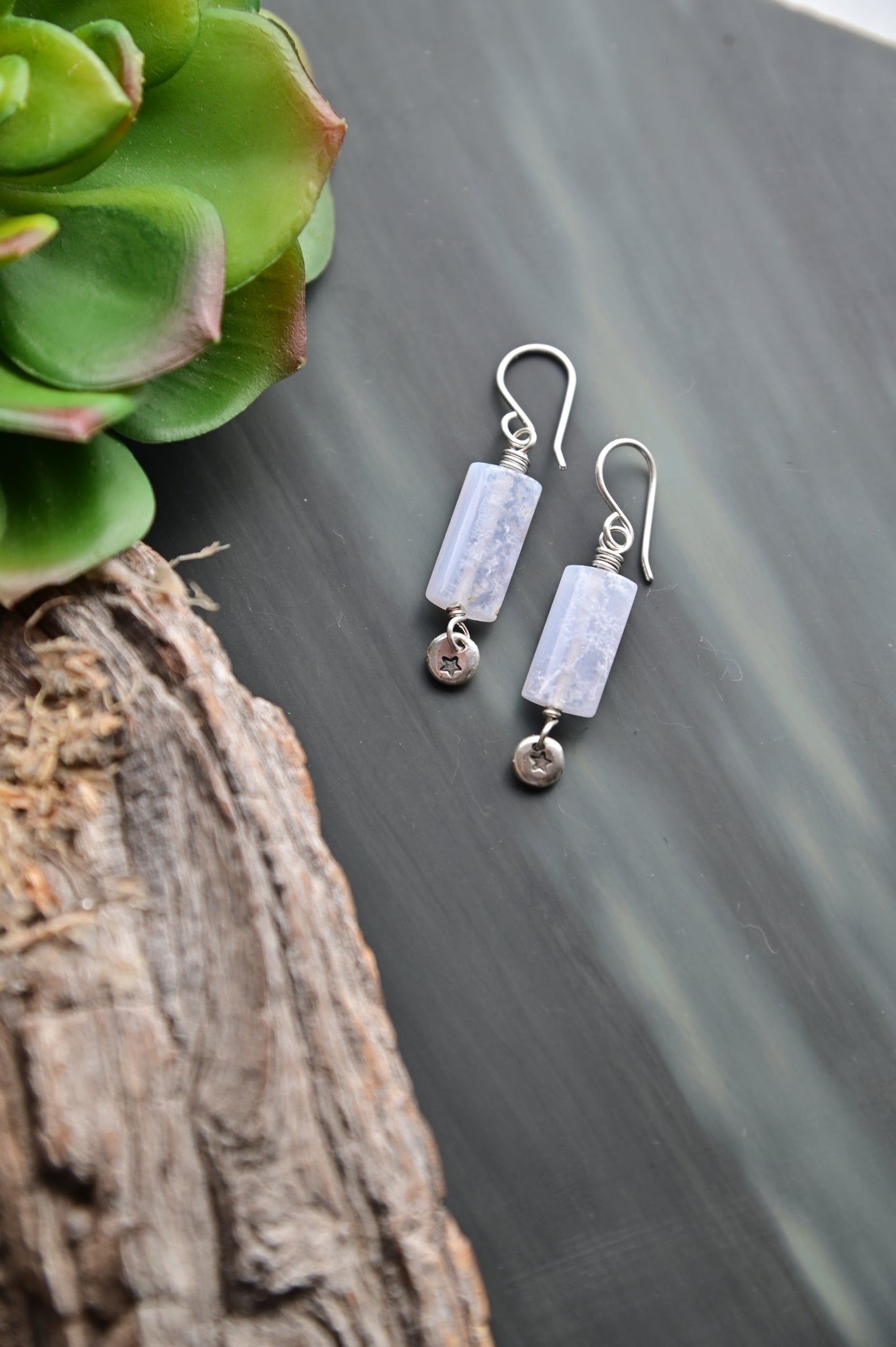 Silver Elements: Blue Lace Agate Earrings