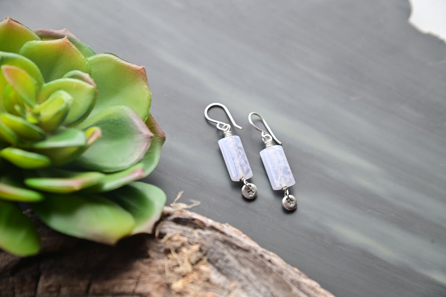 Silver Elements: Blue Lace Agate Earrings