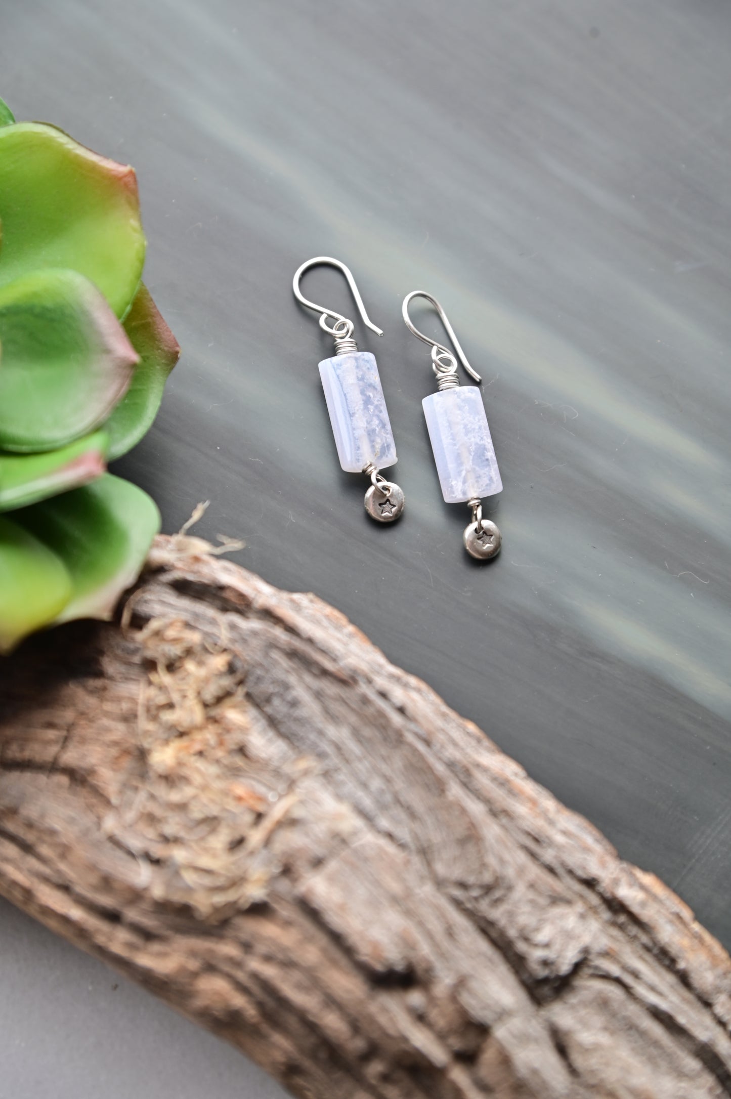 Silver Elements: Blue Lace Agate Earrings