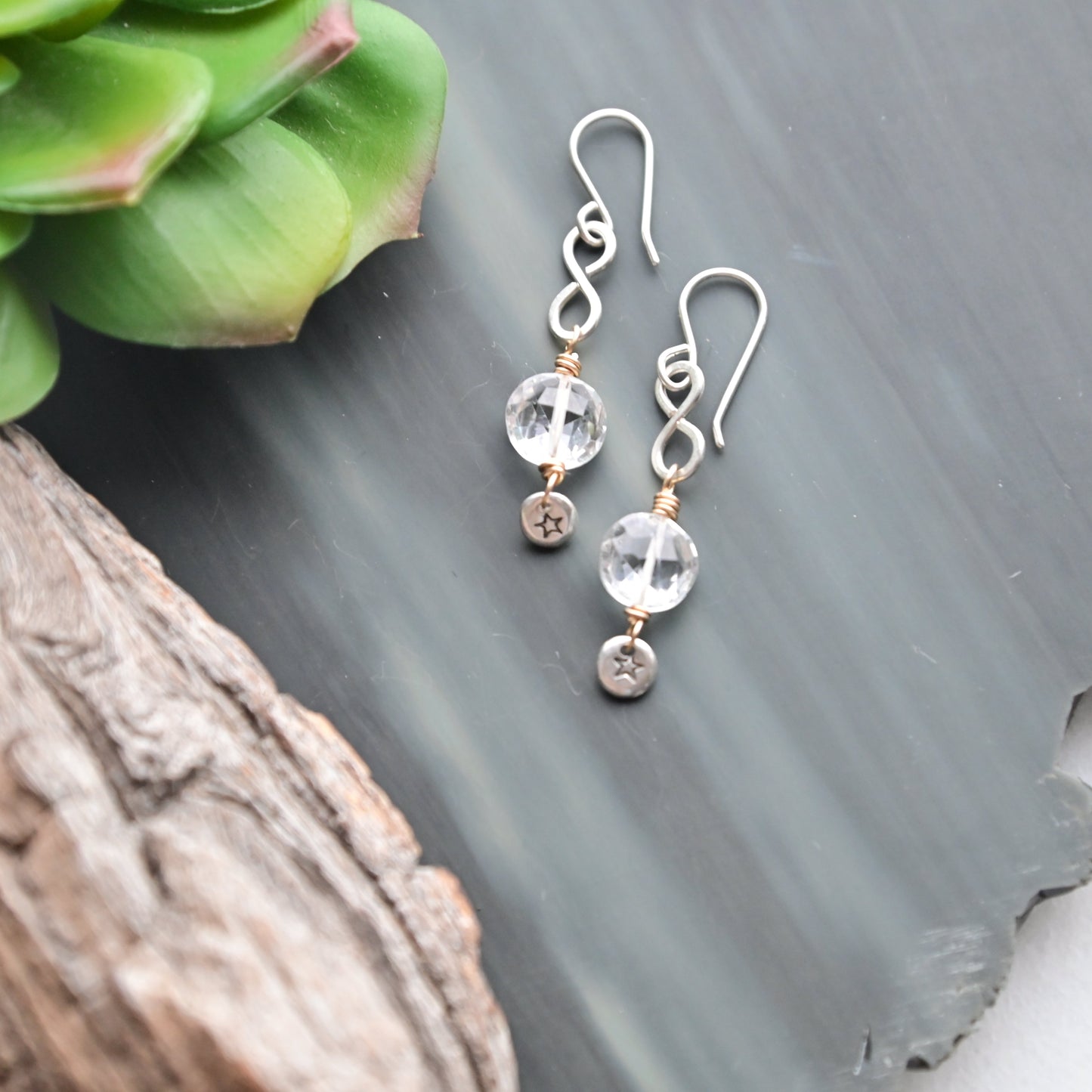 Silver Elements: Quartz Crystal + Mixed Metal Earrings