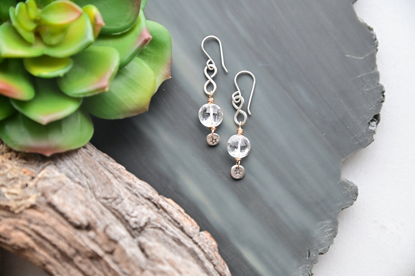 Silver Elements: Quartz Crystal + Mixed Metal Earrings