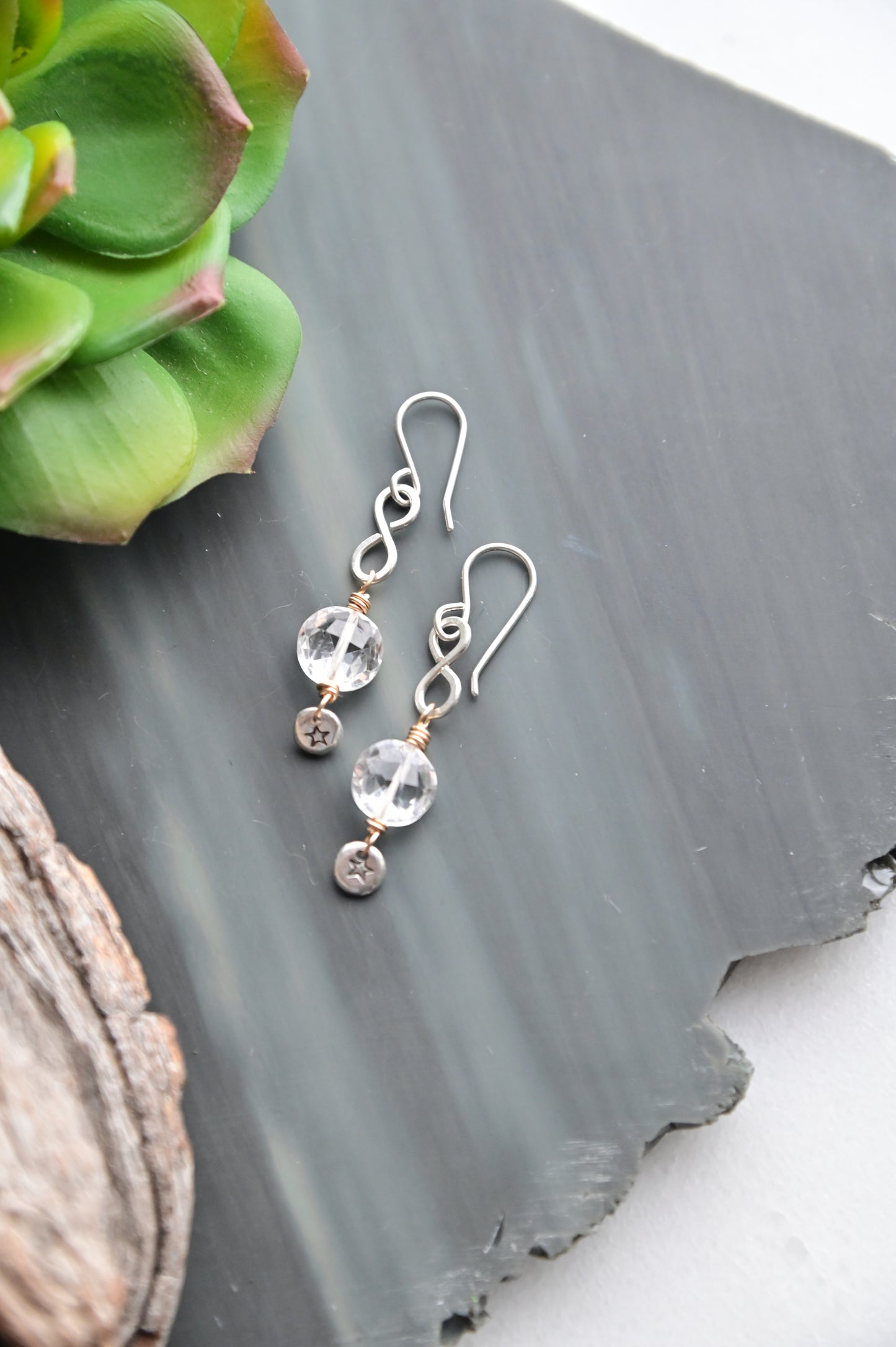 Silver Elements: Quartz Crystal + Mixed Metal Earrings