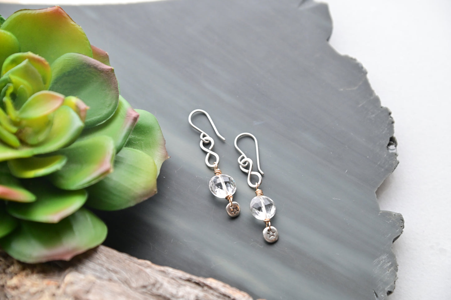 Silver Elements: Quartz Crystal + Mixed Metal Earrings