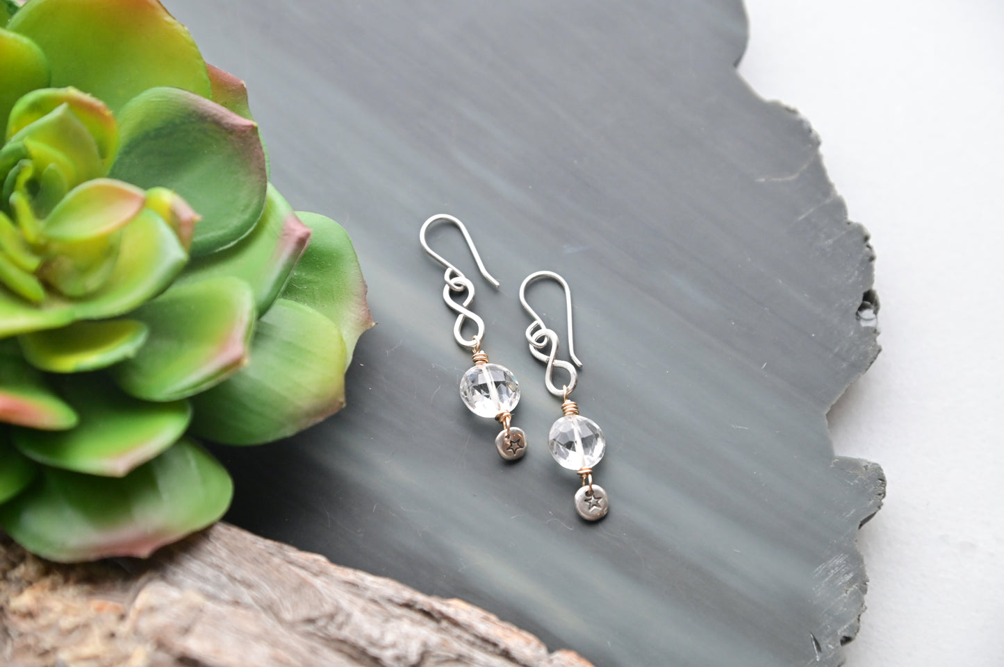 Silver Elements: Quartz Crystal + Mixed Metal Earrings