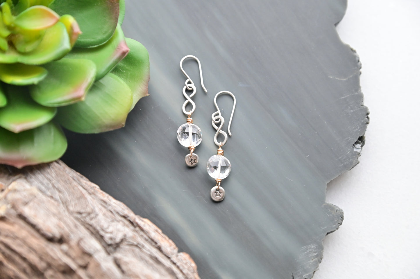 Silver Elements: Quartz Crystal + Mixed Metal Earrings