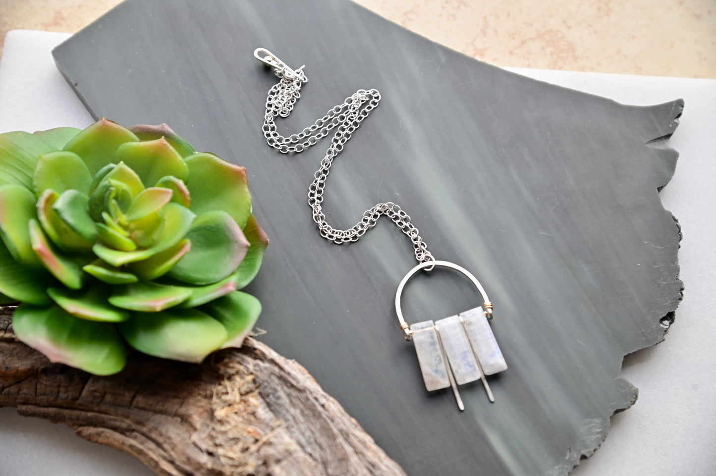 Hammered Hoops: Moonstone + Mixed Metals Necklace