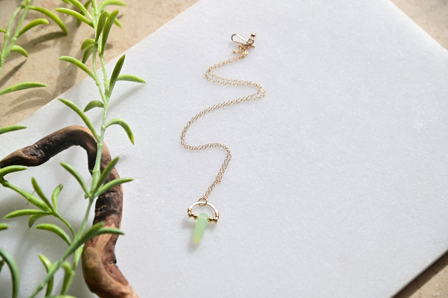 Hammerer Hoops: Green Chalcedony + Gold Necklace & Earrings