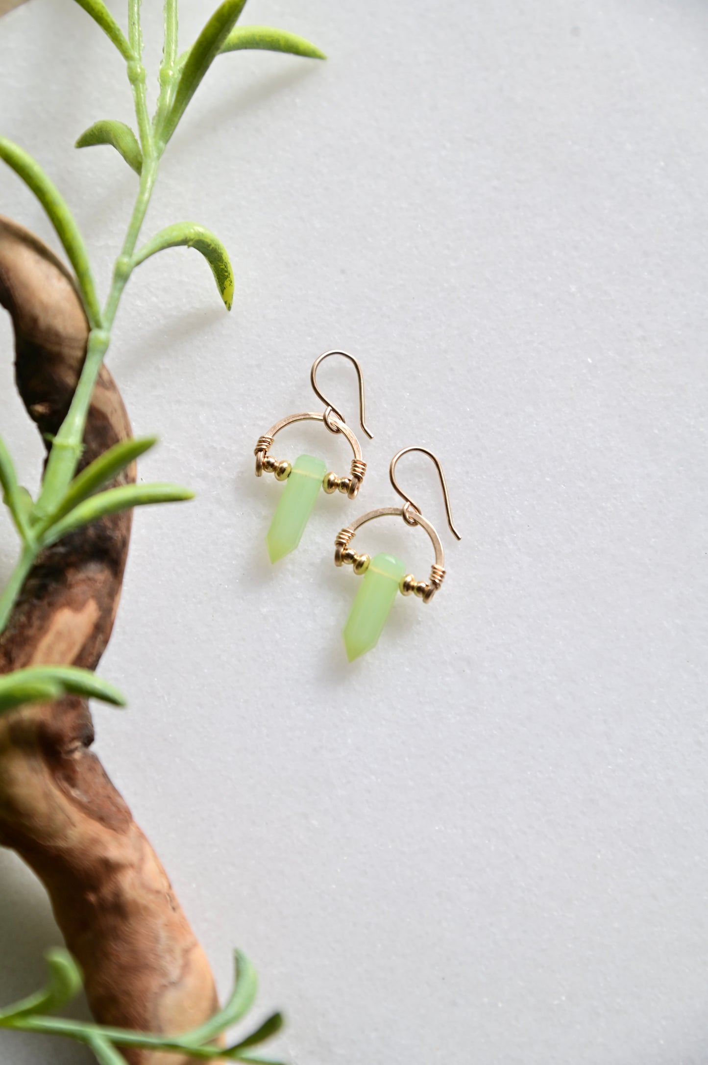 Hammerer Hoops: Green Chalcedony + Gold Necklace & Earrings