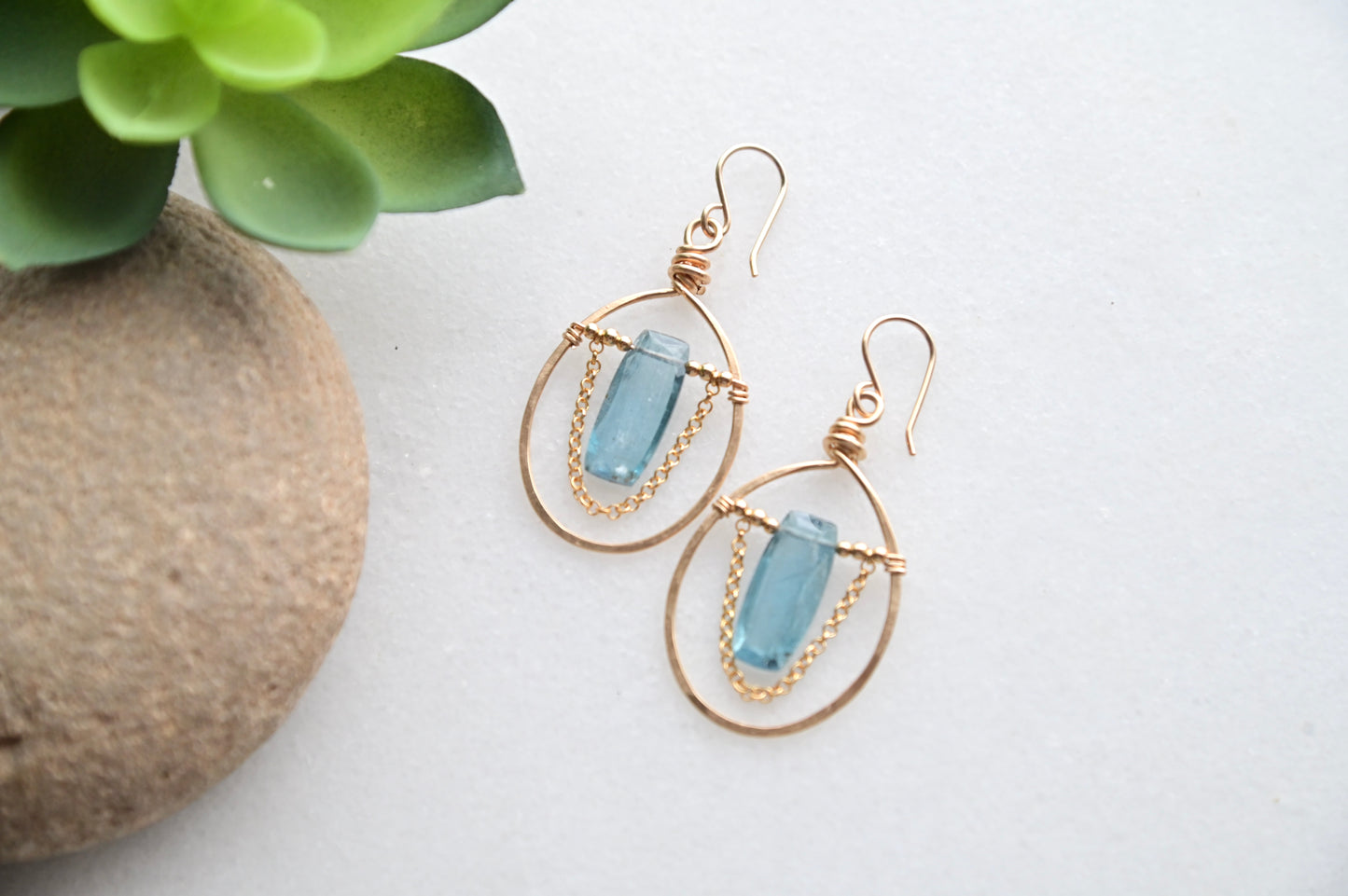 Hammered Hoops: Blue Kyanite + Gold Earrings