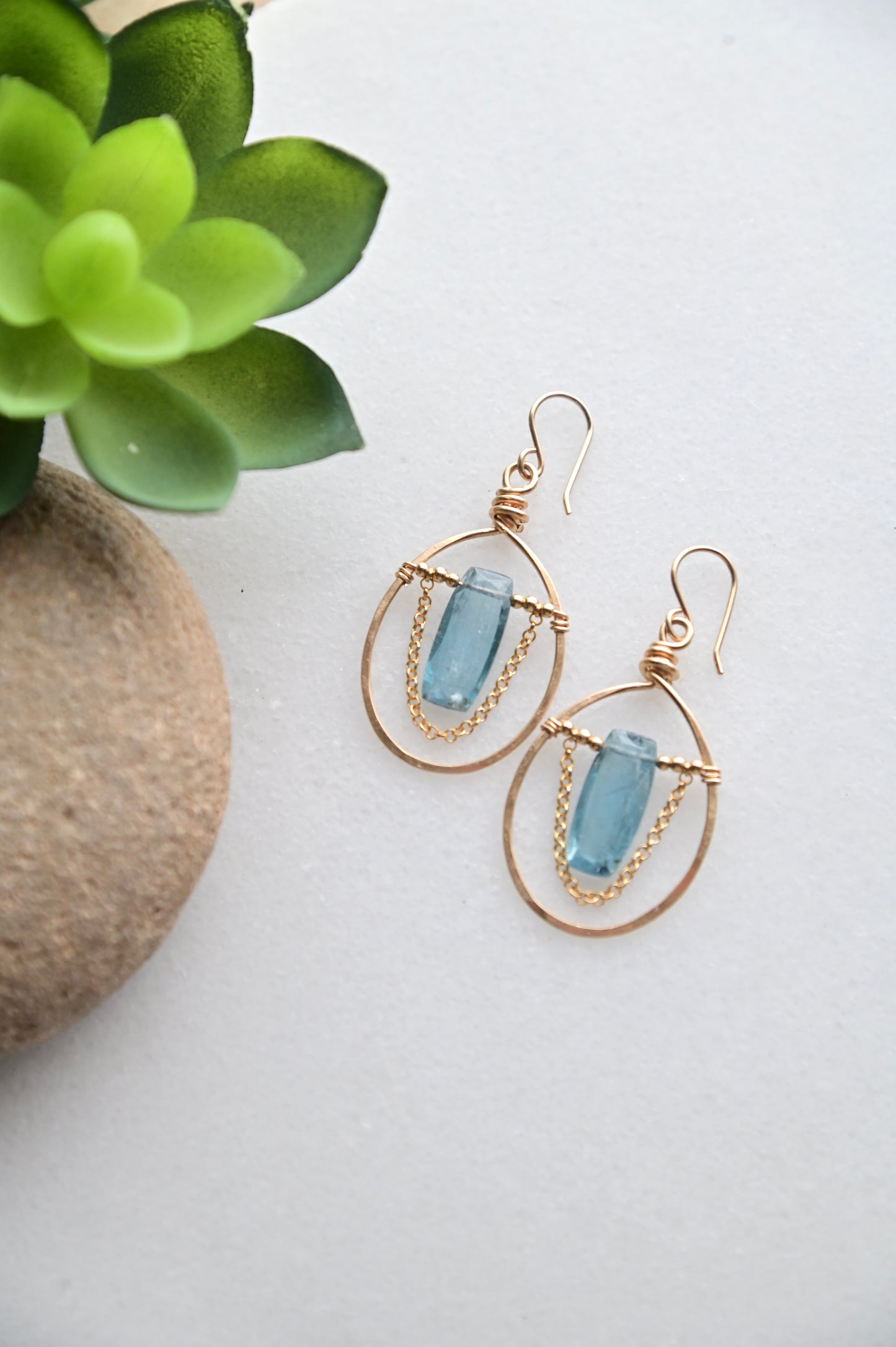 Hammered Hoops: Blue Kyanite + Gold Earrings