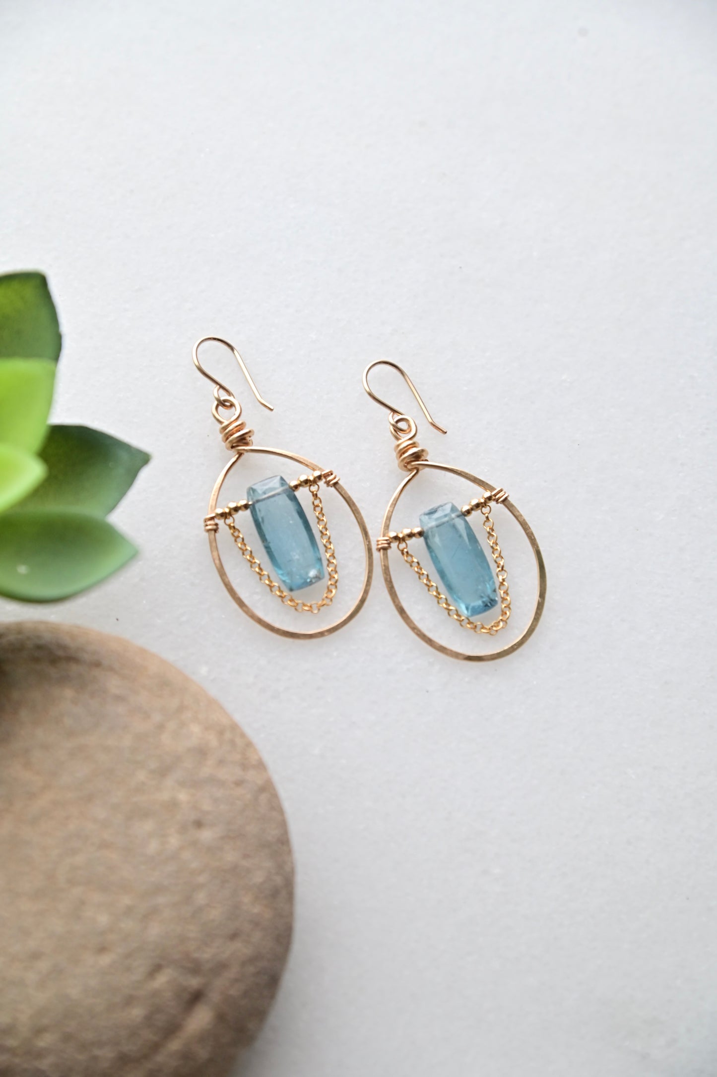 Hammered Hoops: Blue Kyanite + Gold Earrings