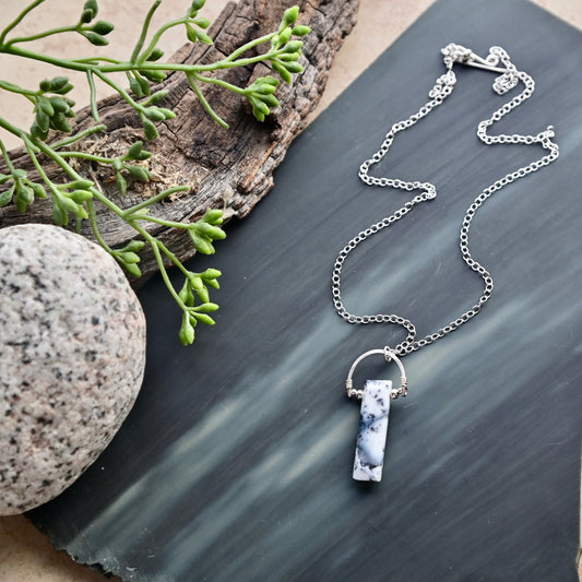 Hammered Hoops: Dendrite Opal + Silver Necklace