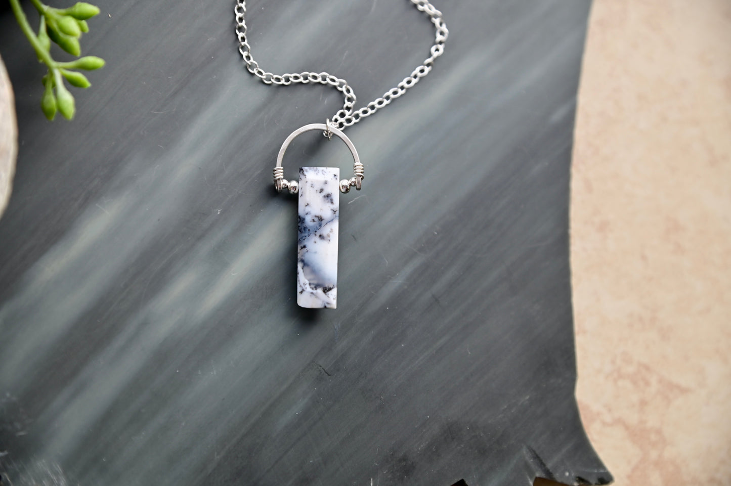 Hammered Hoops: Dendrite Opal + Silver Necklace