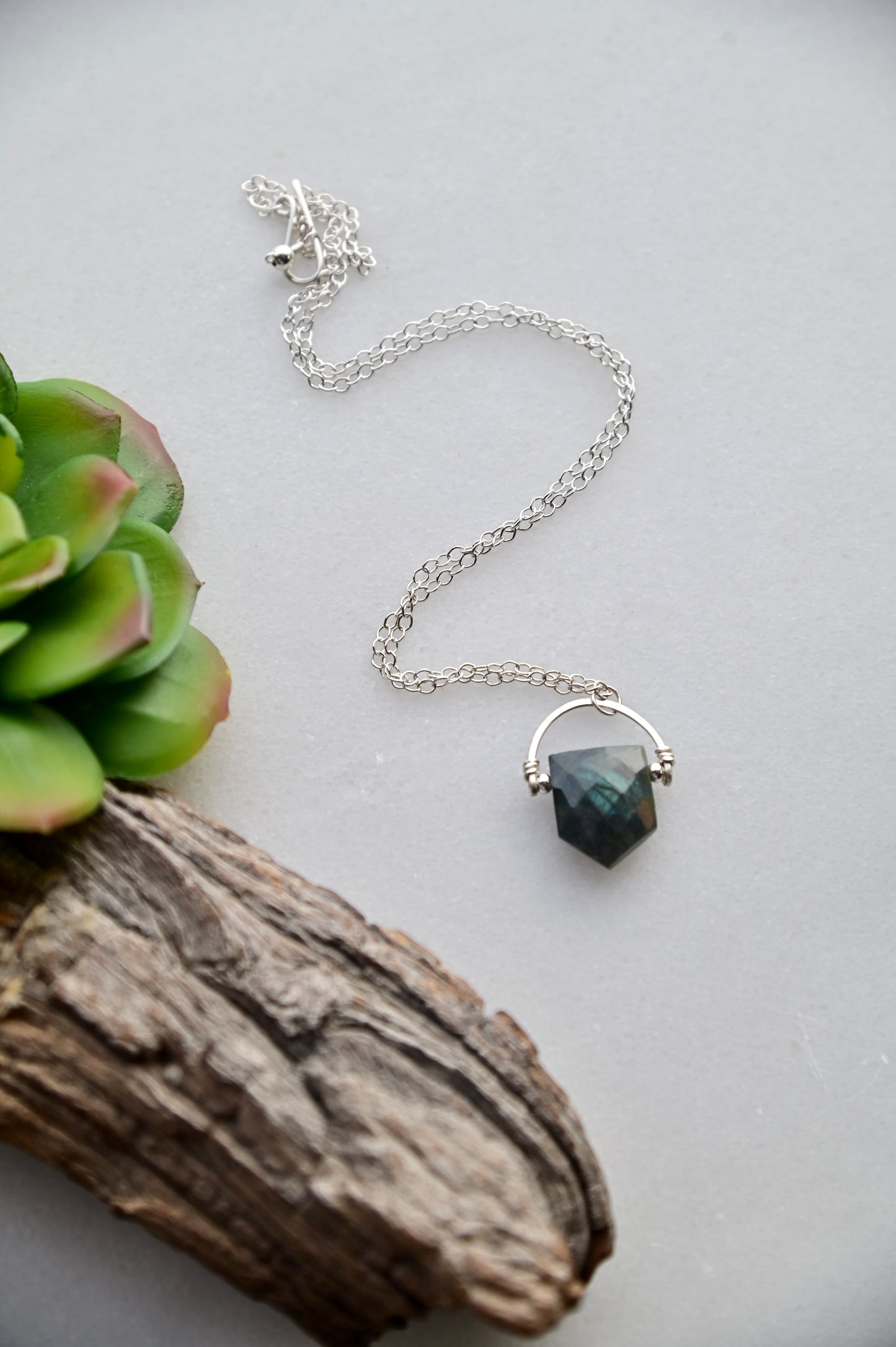 Hammered Hoops: Labradorite Necklace