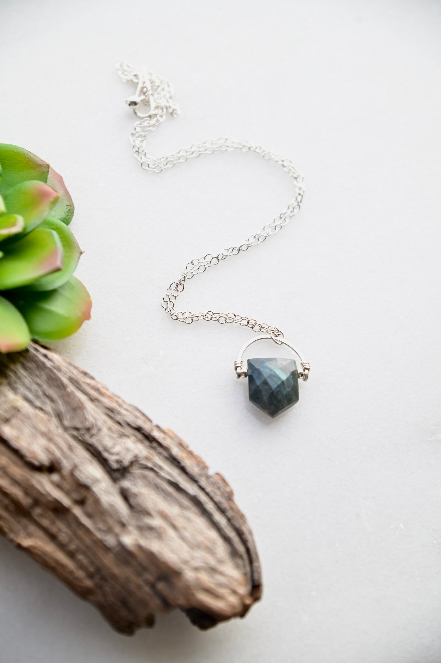 Hammered Hoops: Labradorite Necklace