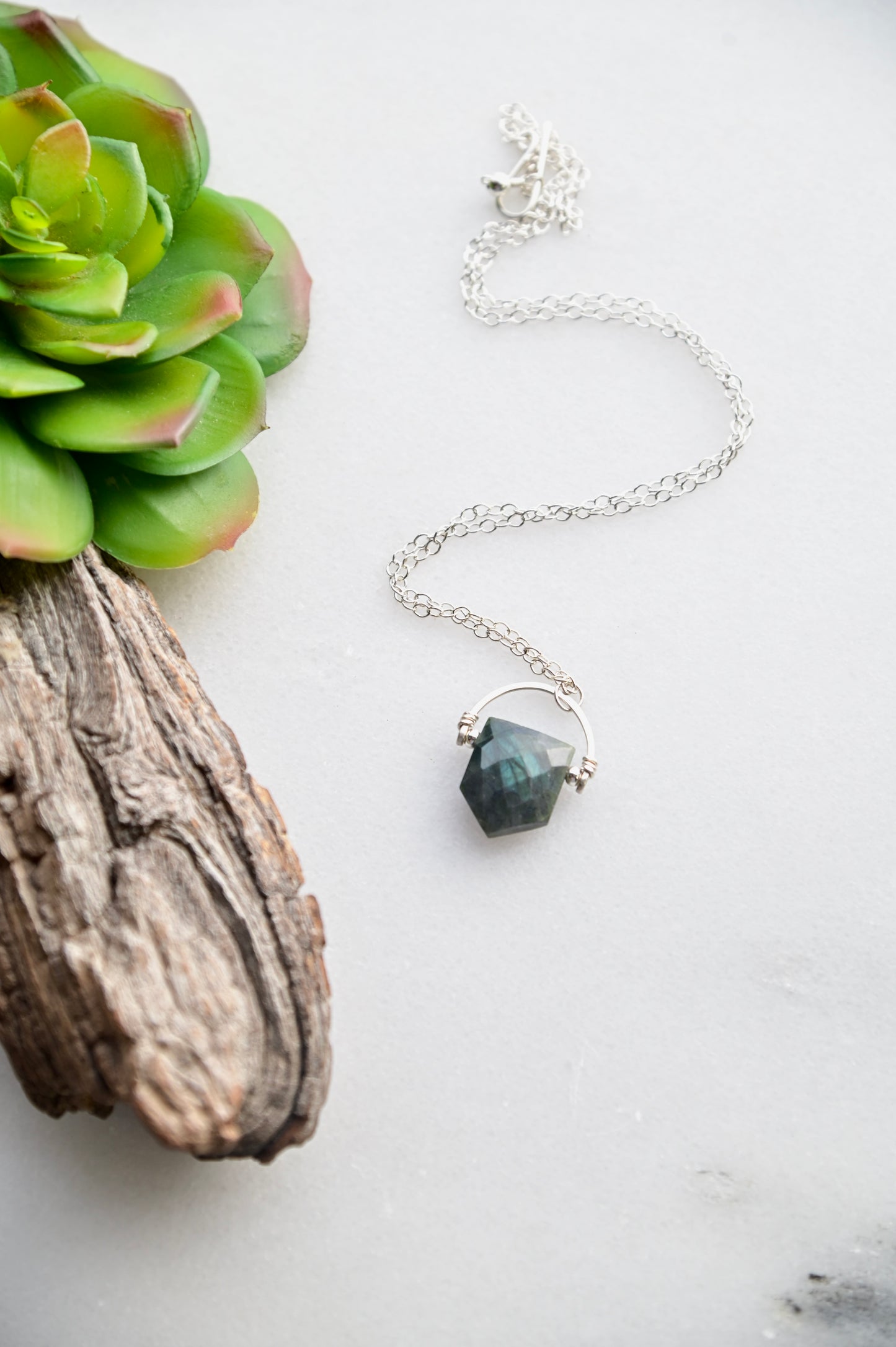 Hammered Hoops: Labradorite Necklace